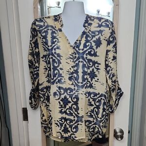 Navy and Cream Women's Top